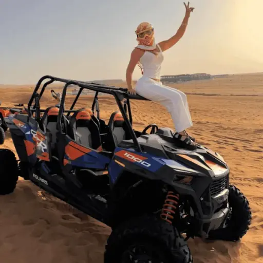 4-Seater Polaris Dune Buggy 1 Hour – Dubai Desert Ride Family in a 4-seater Polaris RZR dune buggy, one-hour Lahbab Desert Red Dunes Dubai