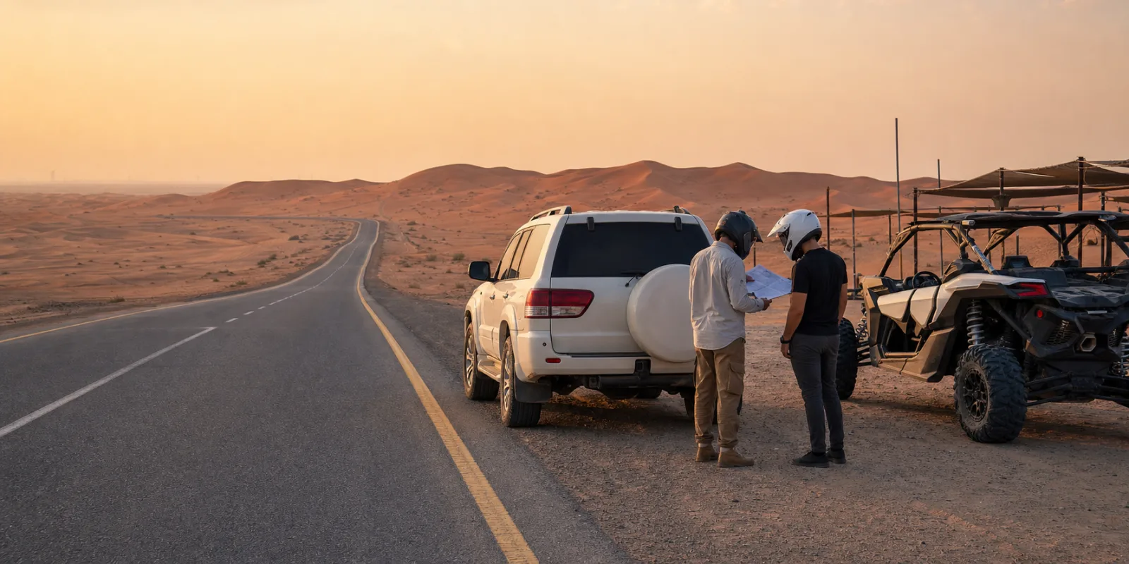 Road route from central Dubai toward Lahbab red dunes desert safari location