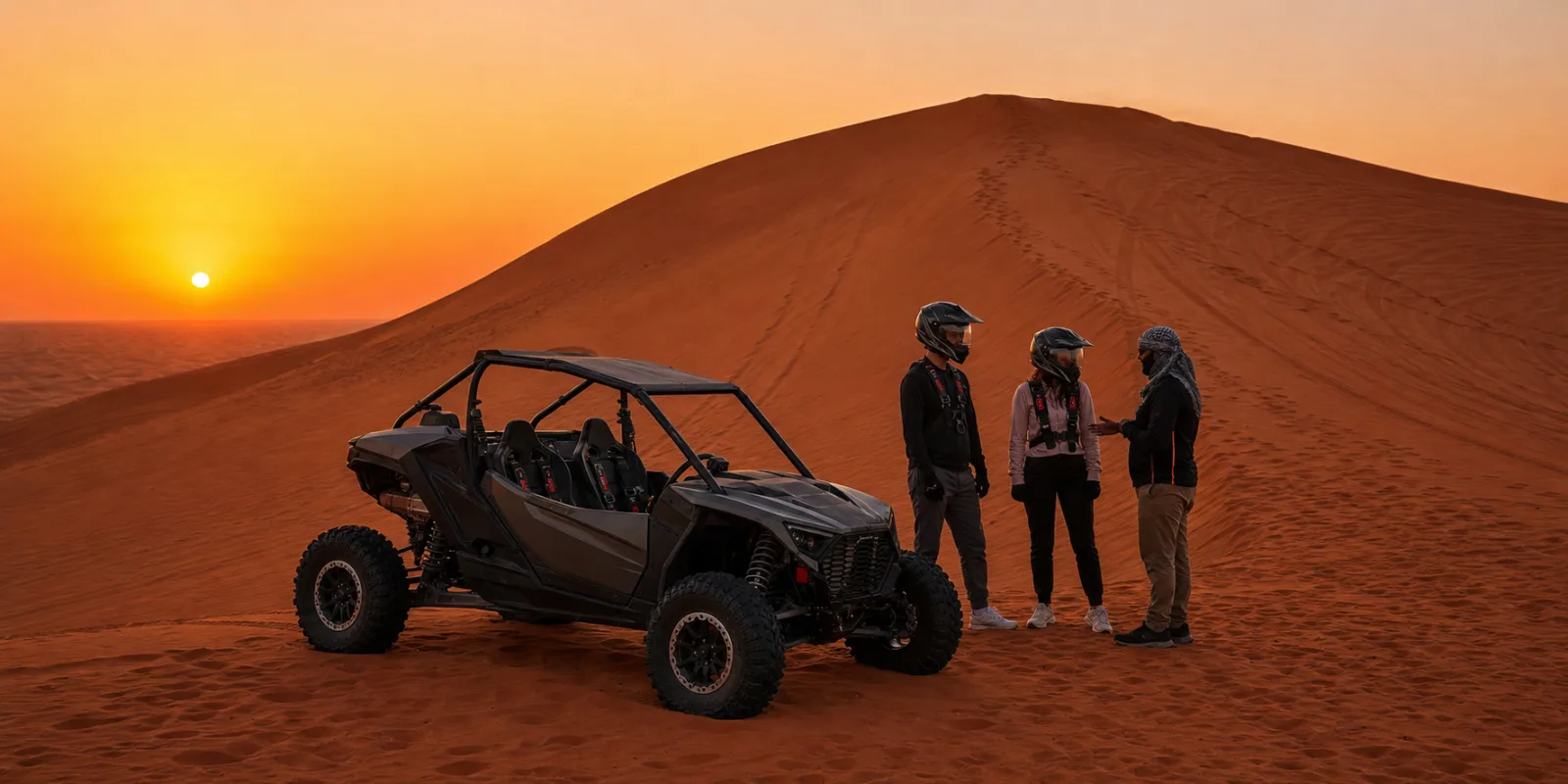 Red dunes Dubai sunset photo stop during a Lahbab desert safari location route